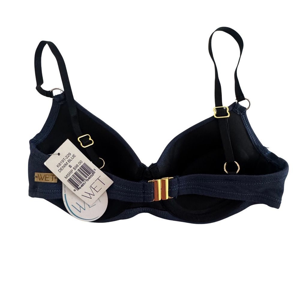WET Swimwear Denim Blue Underwire Bikini Top S Gold Clasp NWT $98 - Picture 2 of 4